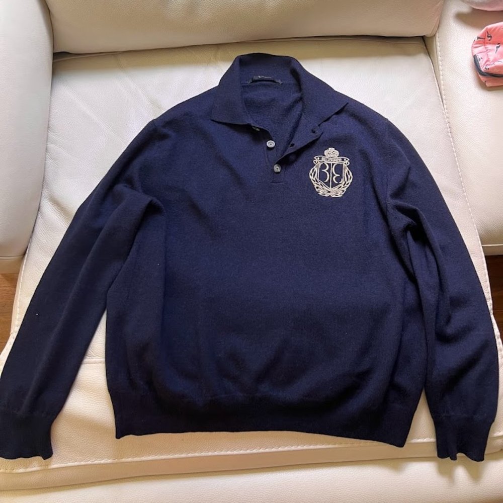 Billionaire Italian Couture Pullover Sweater Navy Embroidered Logo XXL